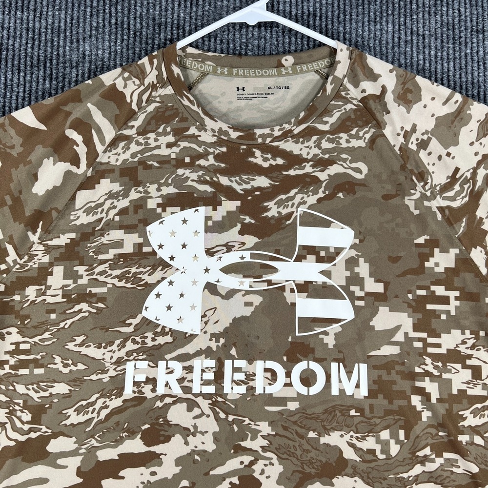 Under Armour Shirt Mens XL‎ Extra Large Green Brown Camo Short Sleeve Freedom